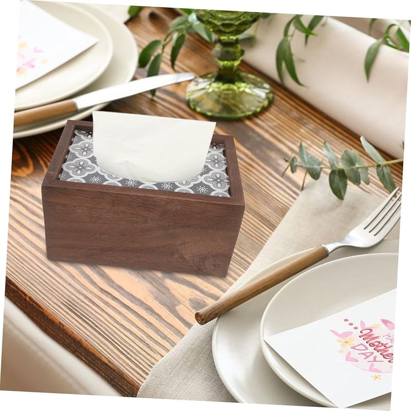 صندوق تخزين علب المناديل الخشبي العتيق لغرفة النوم وغرفة المعيشة - Image 4